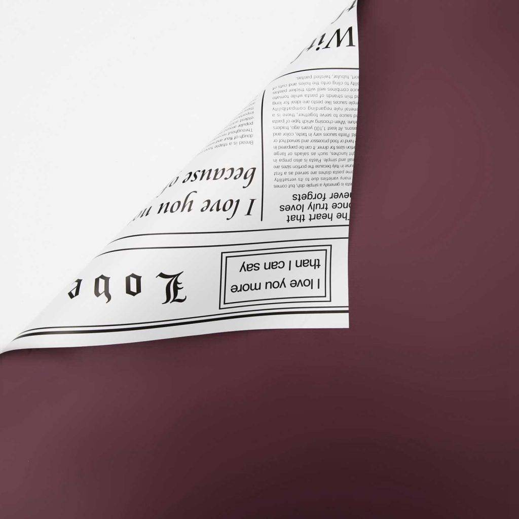 Folia florystyczna - Gazetowa Cynobrowy + Biały - Arkusze 58x58 cm - 20szt