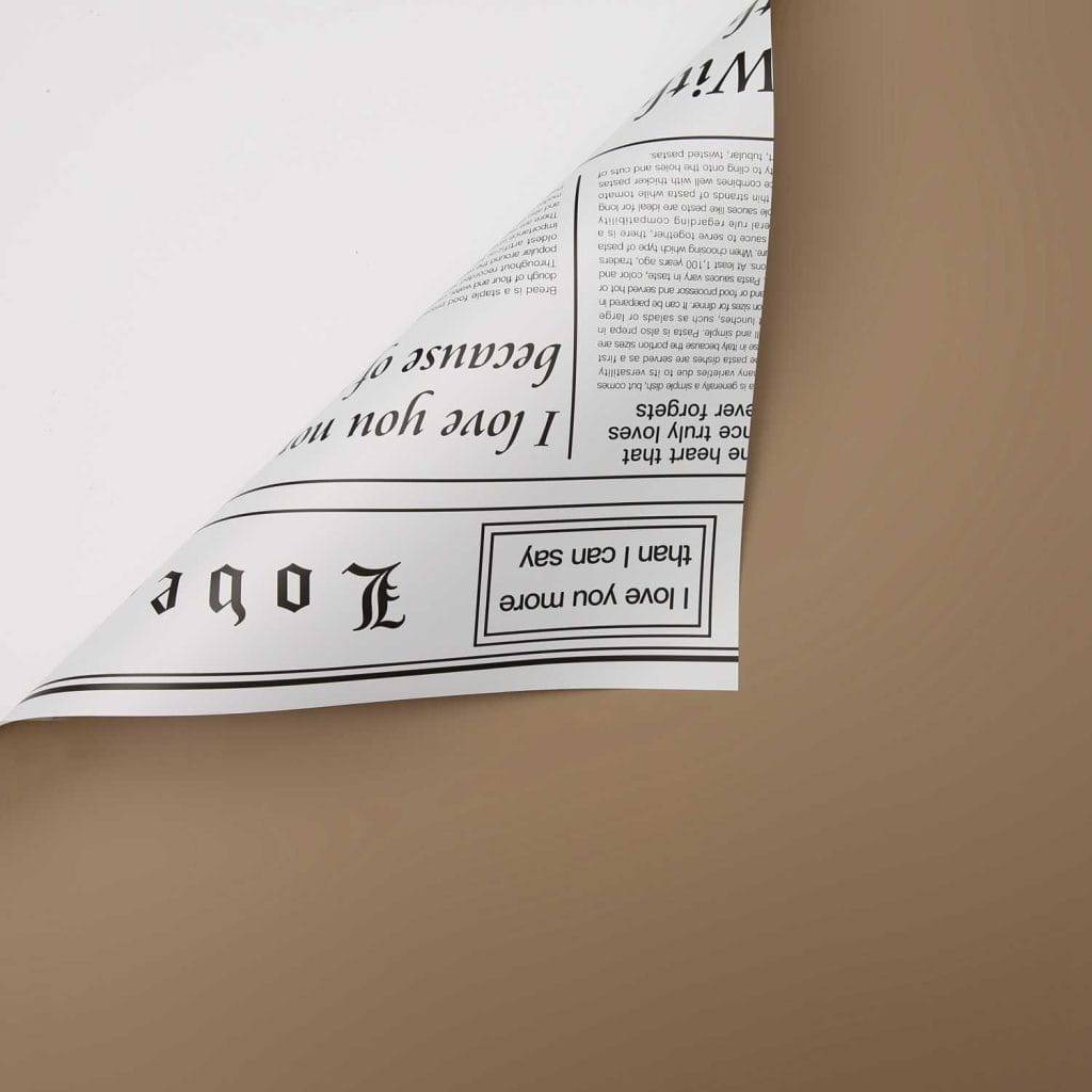 Folia florystyczna - Gazetowa Kawa + Biały - Arkusze 58x58 cm - 20szt