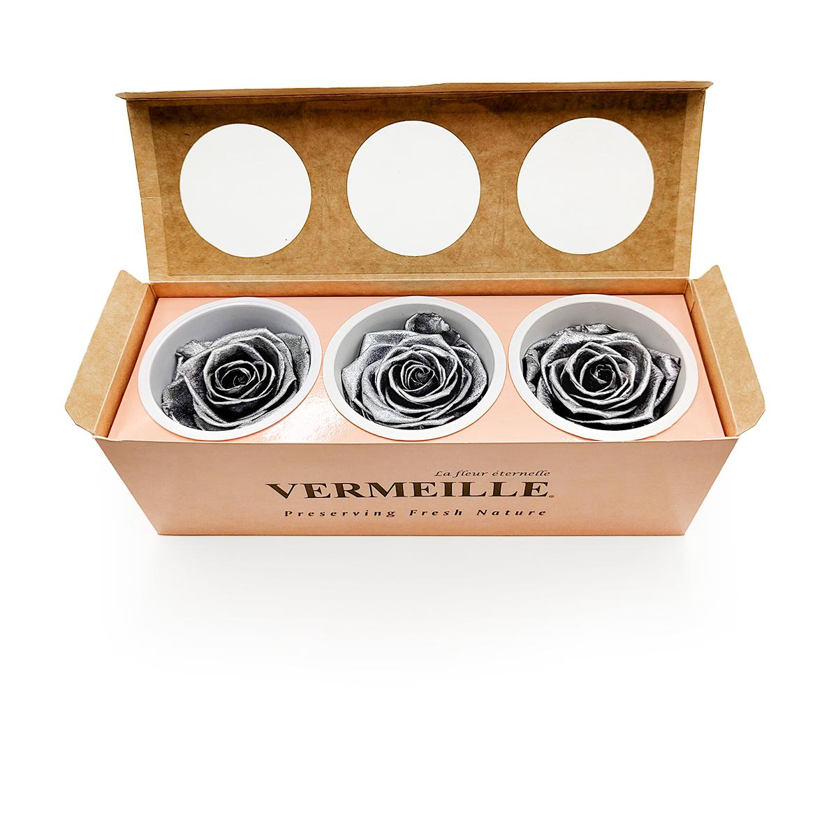 Róża Stabilizowana - Srebrna - Silver - XL - 3szt